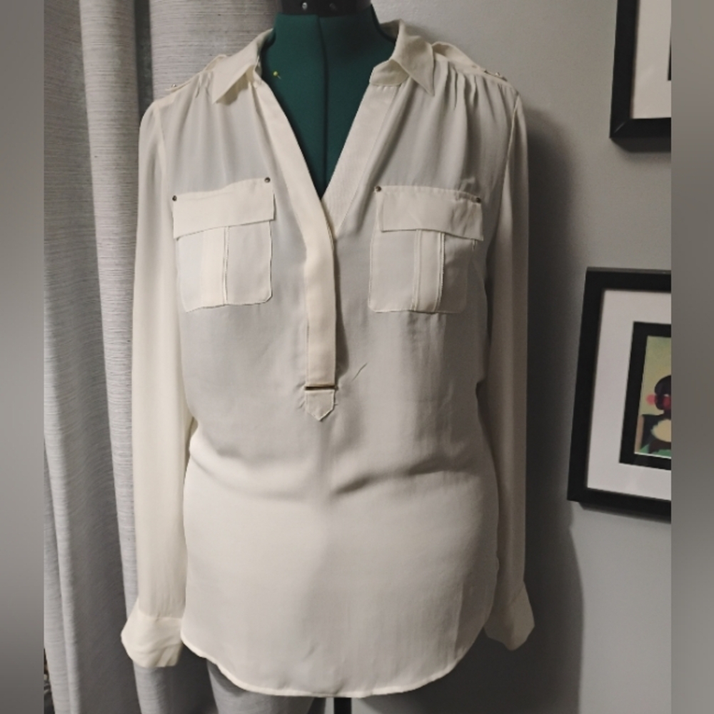 White House Black Market Long Sleeved Silk Bouse, Sz 8 NWT - Picture 8 of 11